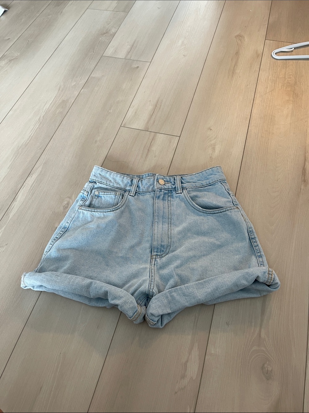 Zara Light Blue High-Rise Rolled Hem Denim Shorts